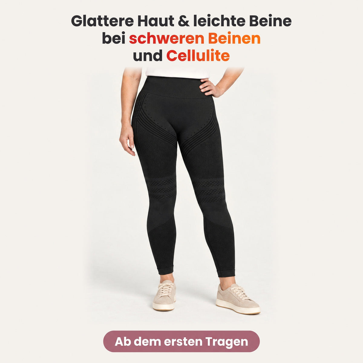 Slimpur 3D-Leggings in Schwarz, von vorne: glattere Haut und leichte Beine bei schweren Beinen und Cellulite