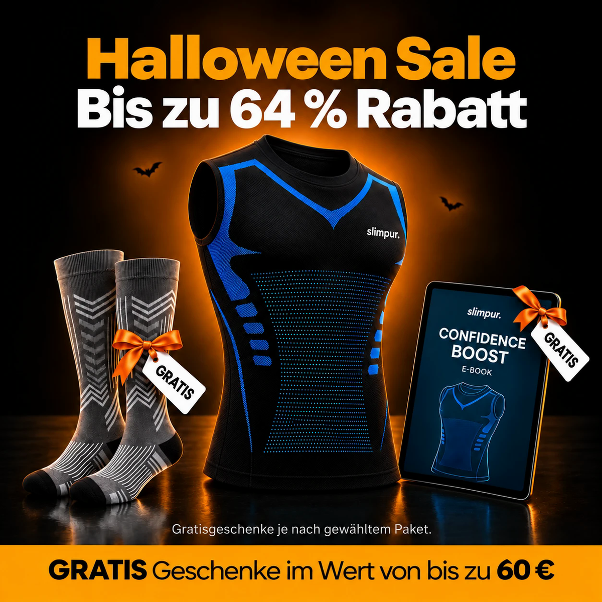 Halloween Sale bei Slimpur auf das SlimX Kompressions-Shirt, mit Gratisgeschenken je nach Paket
