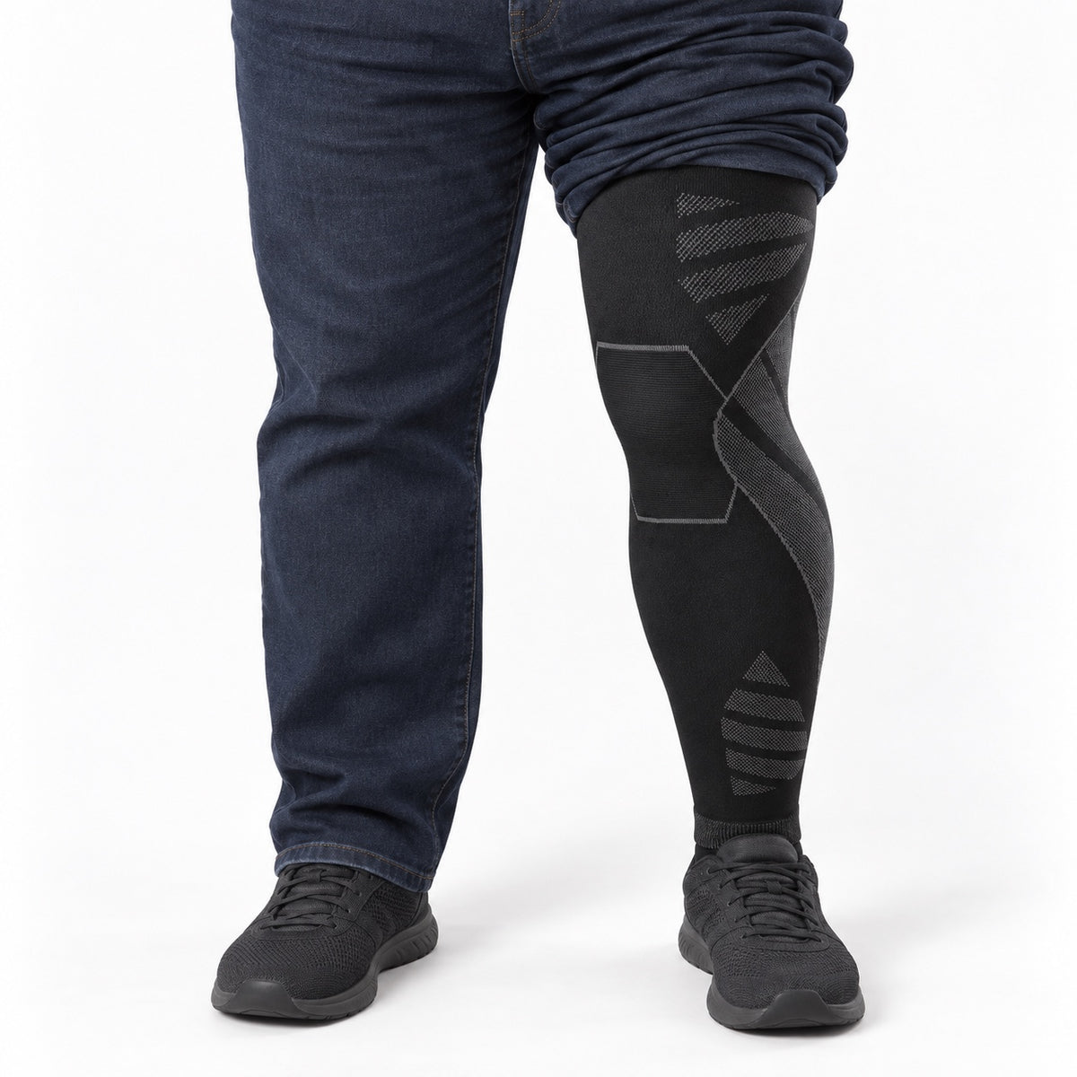 Beinling unter der Jeans getragen, unsichtbar im Alltag
